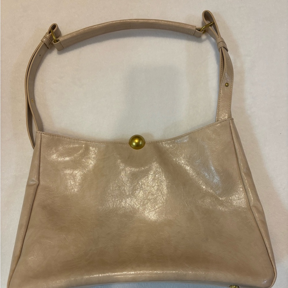 Melie Biiano Nude Beige Shoulder Bag with Gold Accent